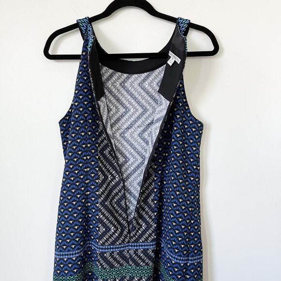 Maggy London Sleeveless Geometric Print Dress 14 Blue Green White Career Spring - Picture 6 of 11